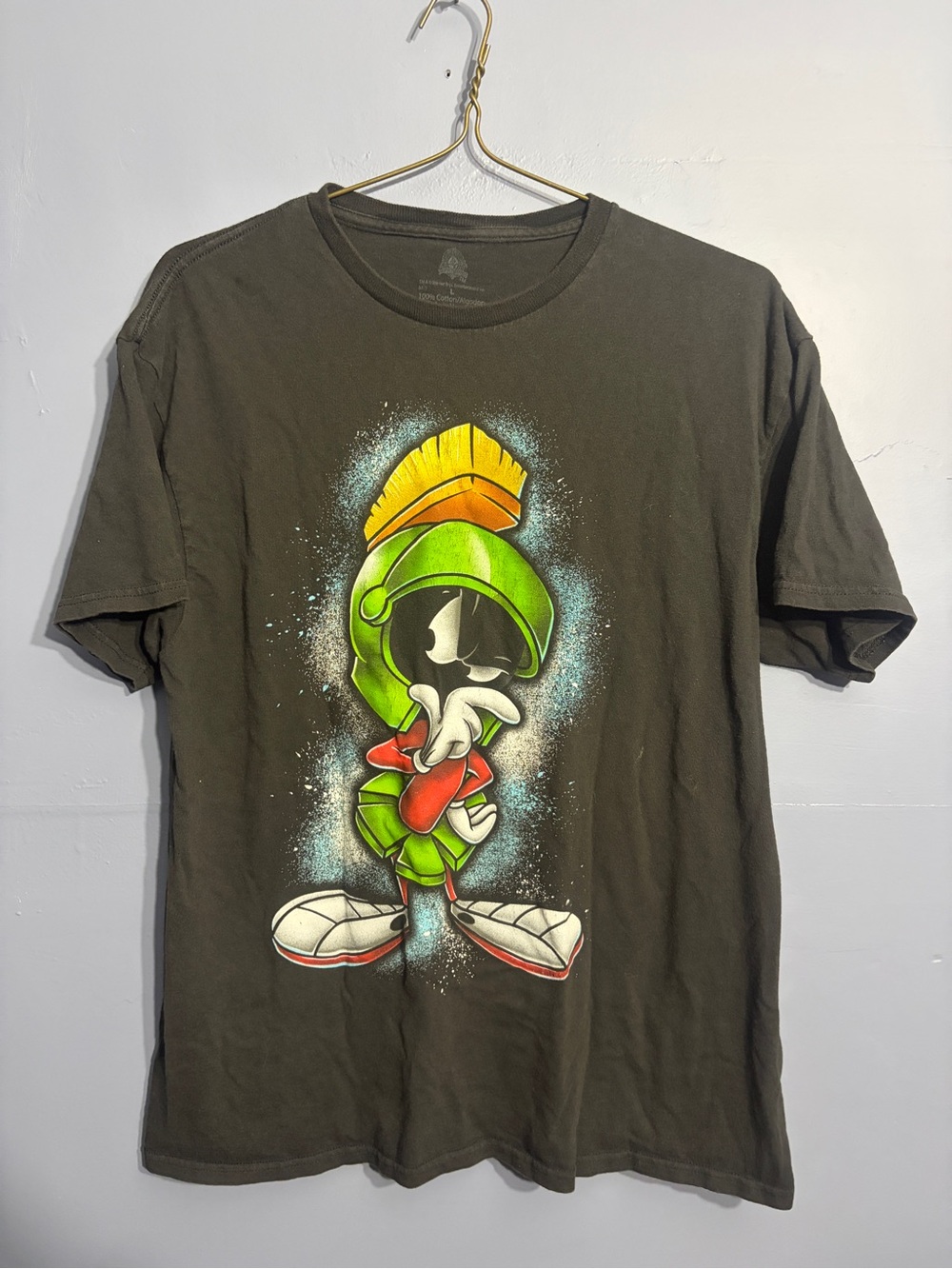 Vintage Men's Marvin the Martian Graphic Tee - Olive Green